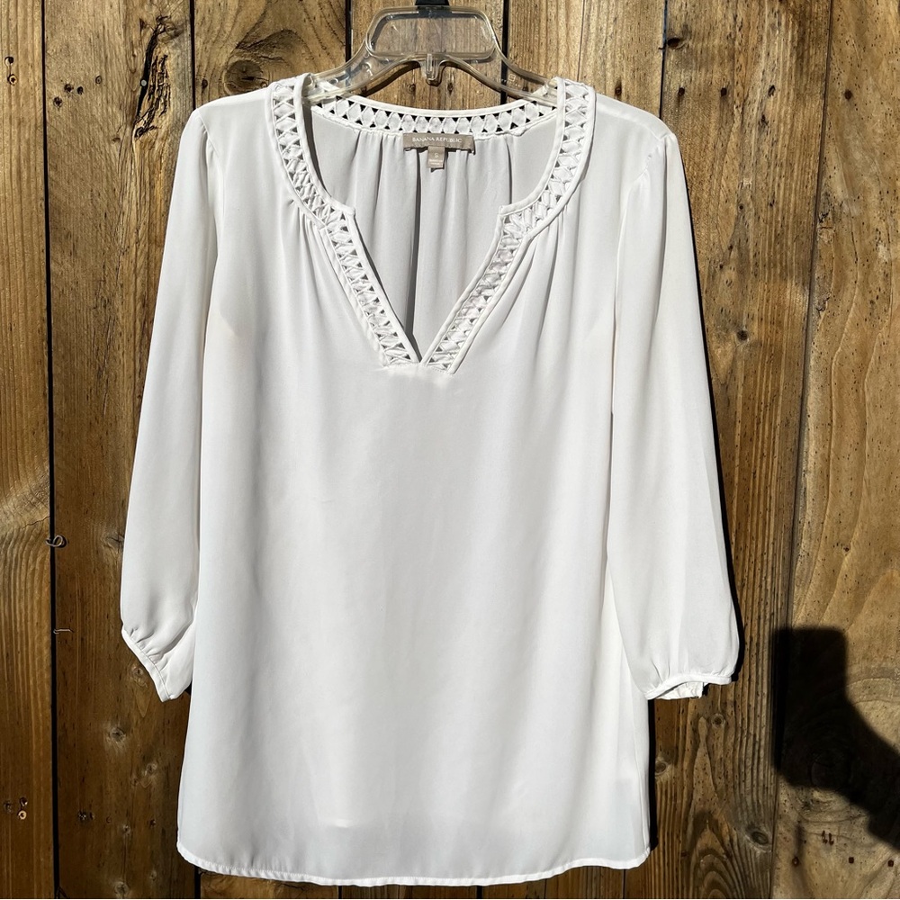 Banana Republic White Blouse with Crochet Trim